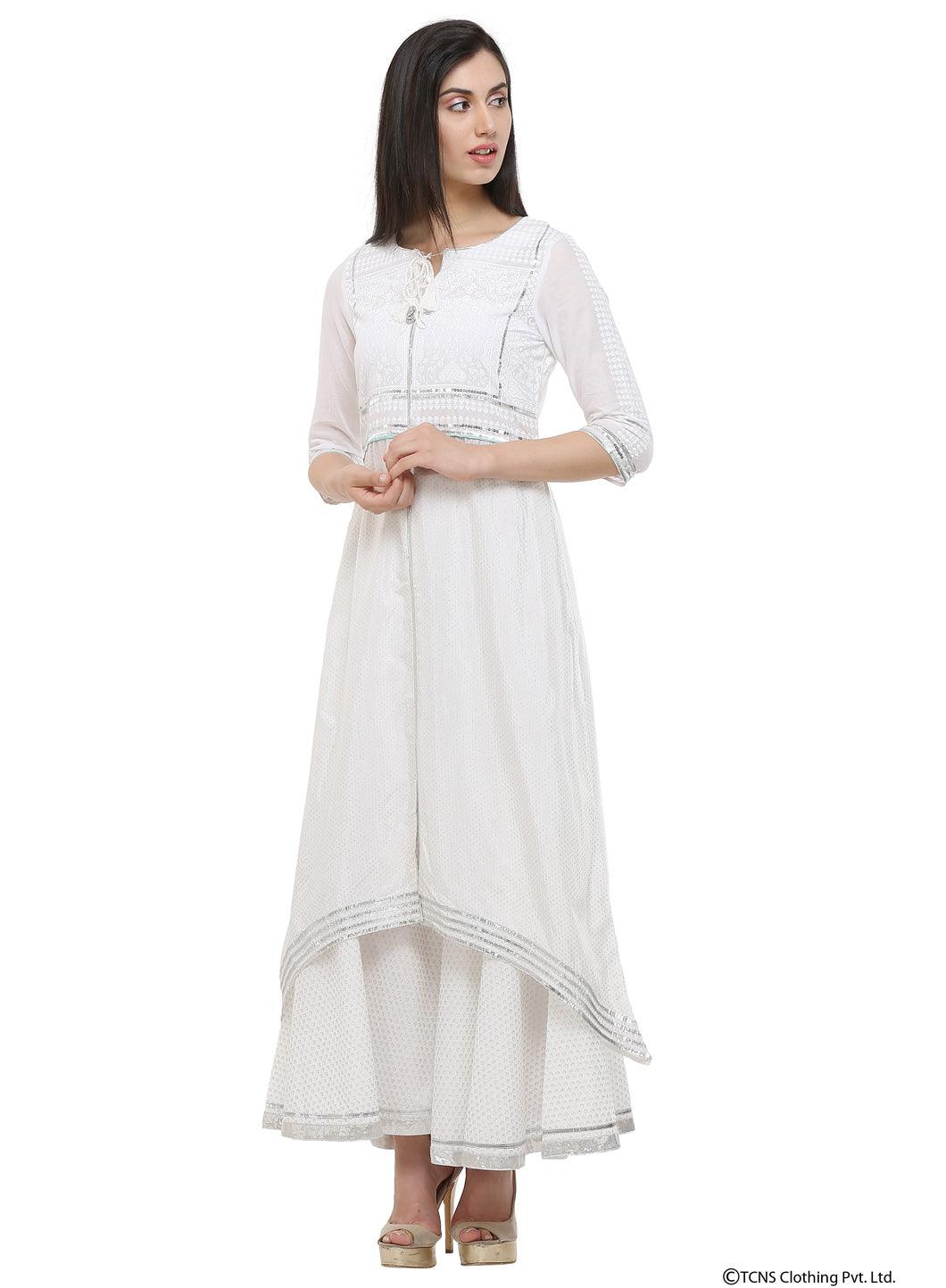 White Round Neck kurta - wforwoman