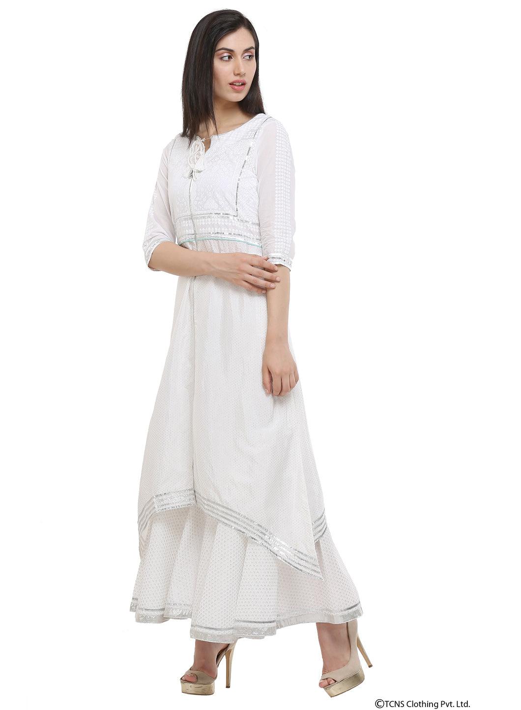 White Round Neck kurta - wforwoman