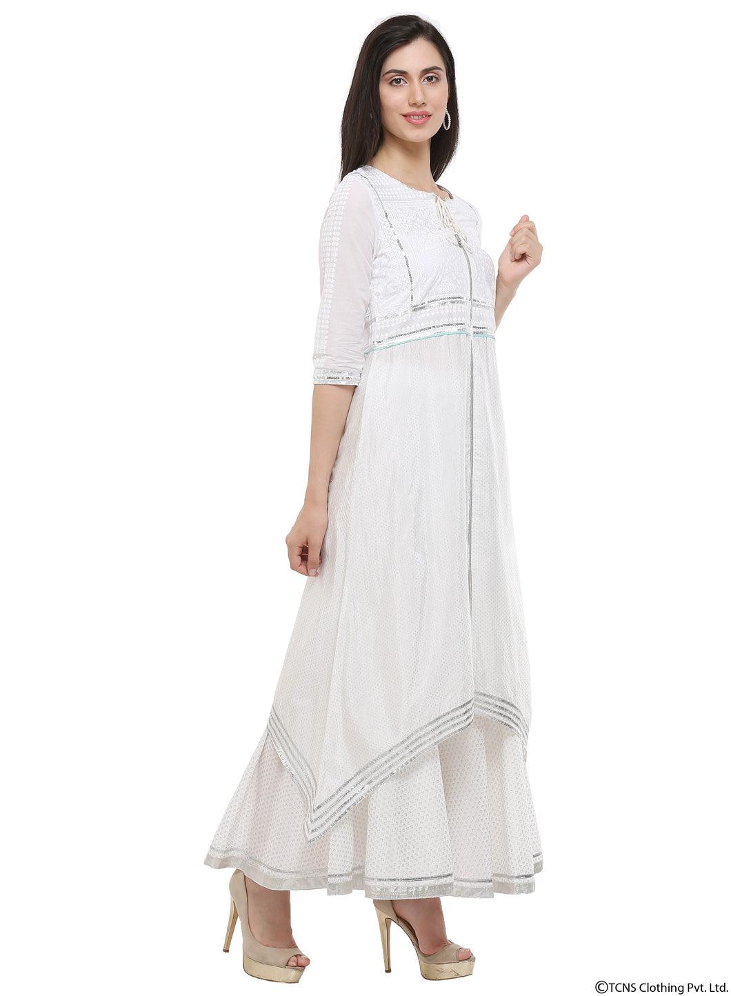 White Round Neck kurta - wforwoman