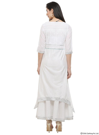 White Round Neck kurta - wforwoman