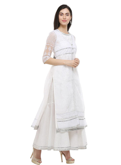 White Round Neck kurta - wforwoman