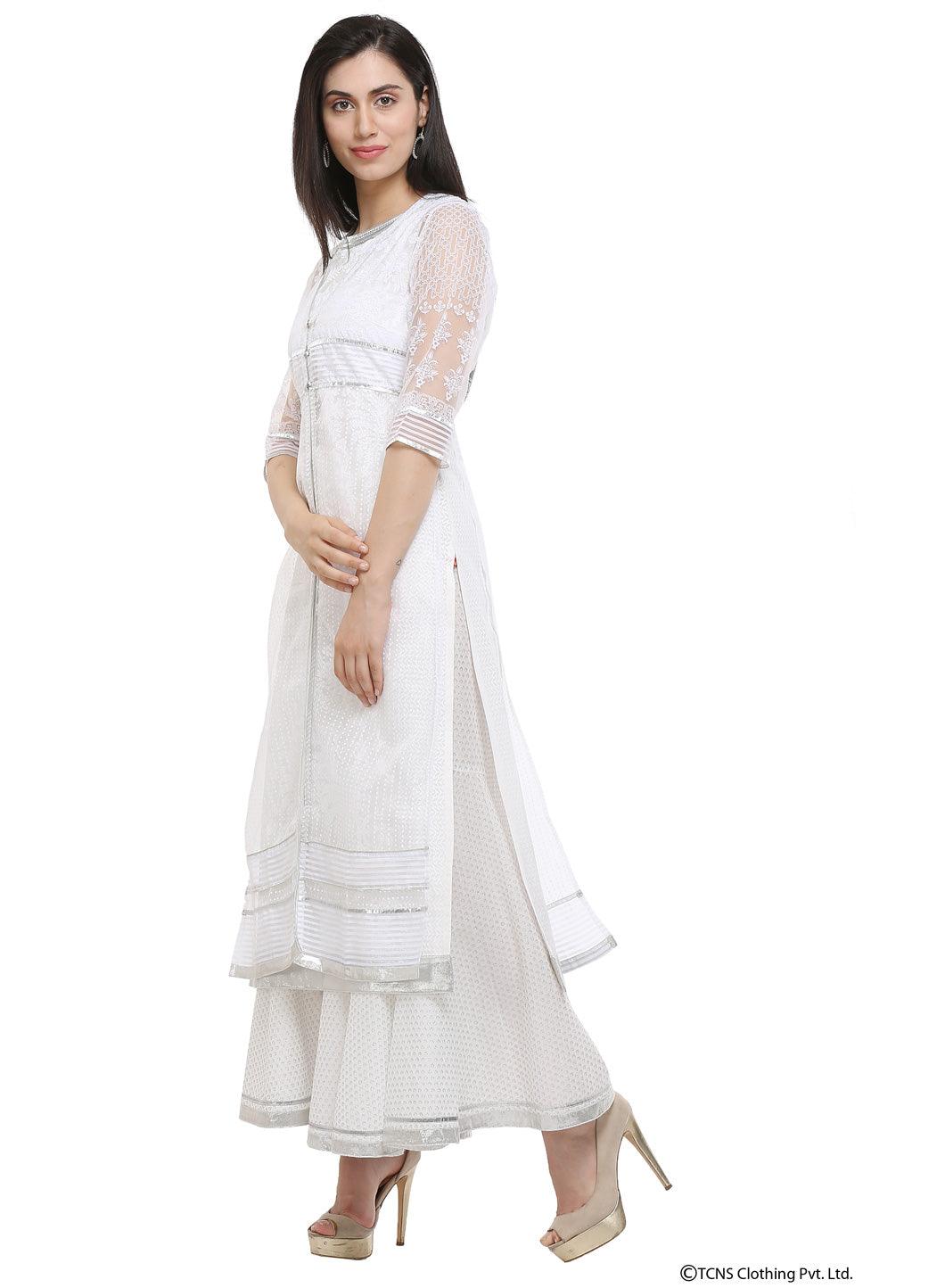 White Round Neck kurta - wforwoman