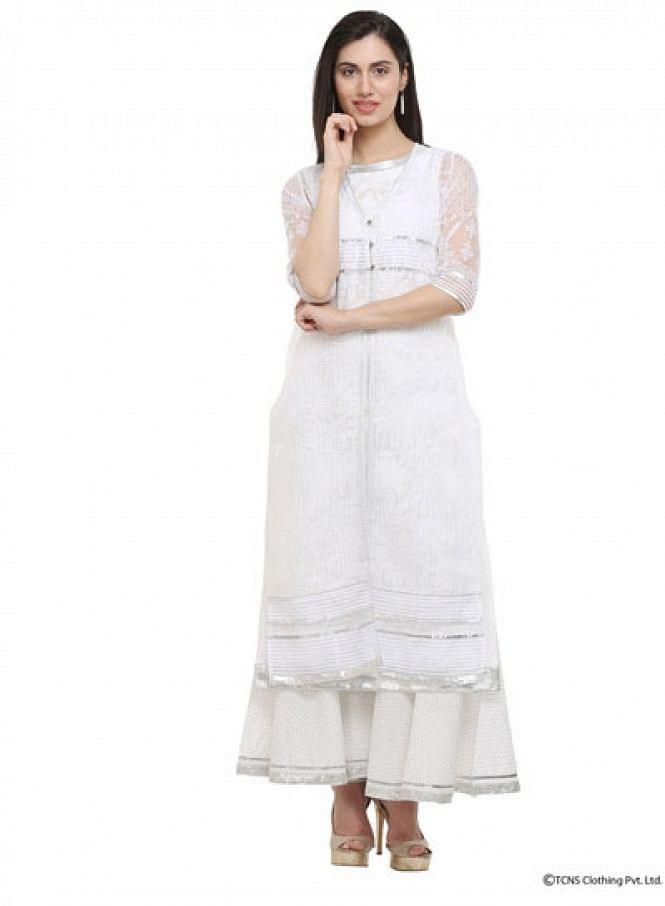 White Round Neck kurta - wforwoman