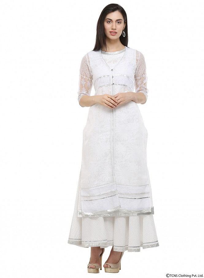 White Round Neck kurta - wforwoman