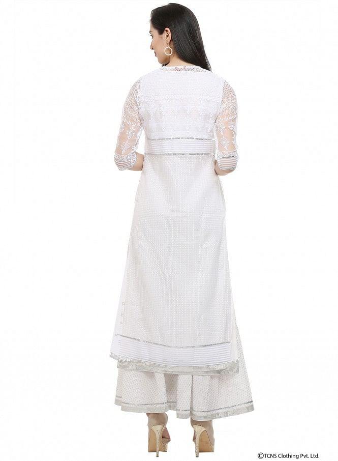 White Round Neck kurta - wforwoman