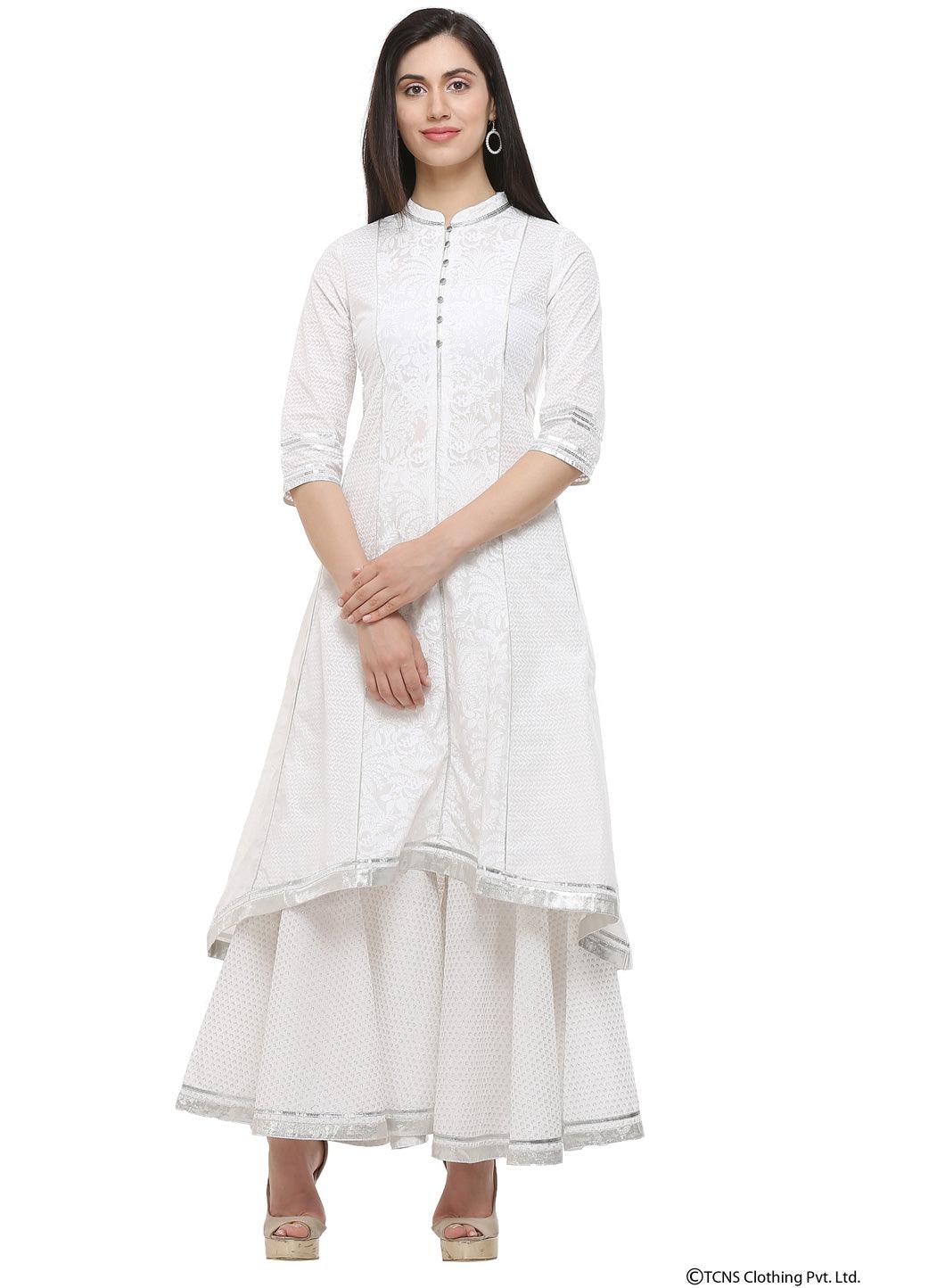 White Mandarin Neck kurta - wforwoman