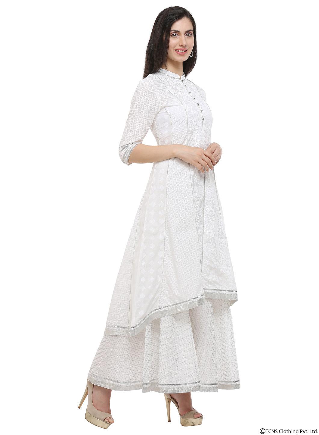 White Mandarin Neck kurta - wforwoman