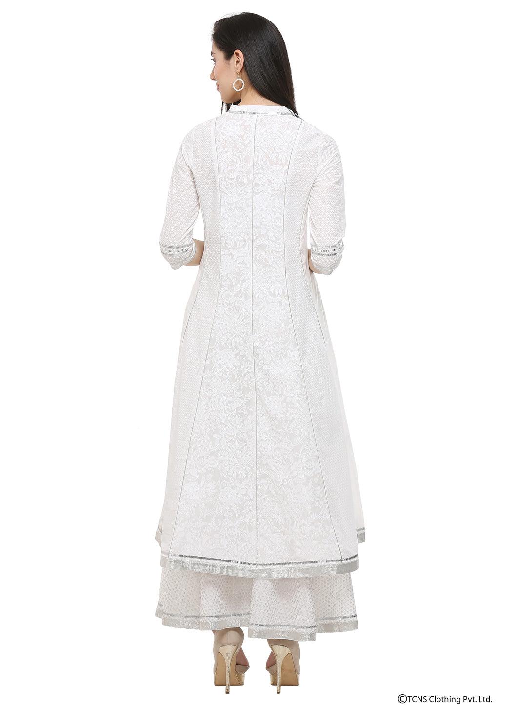 White Mandarin Neck kurta - wforwoman