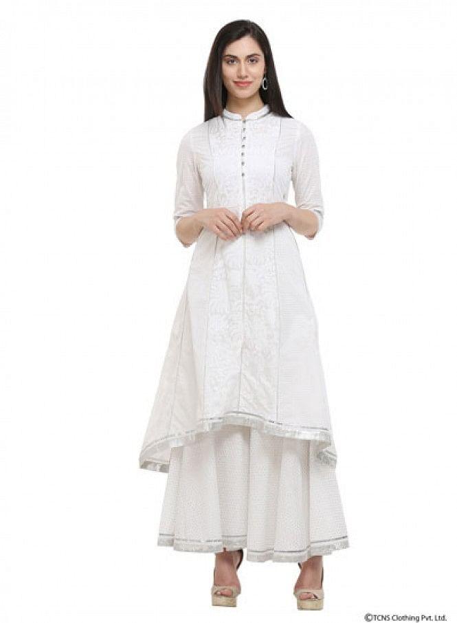 White Mandarin Neck kurta - wforwoman