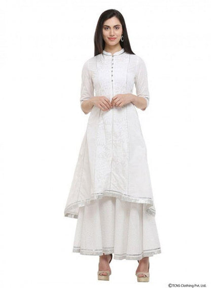 White Mandarin Neck kurta - wforwoman