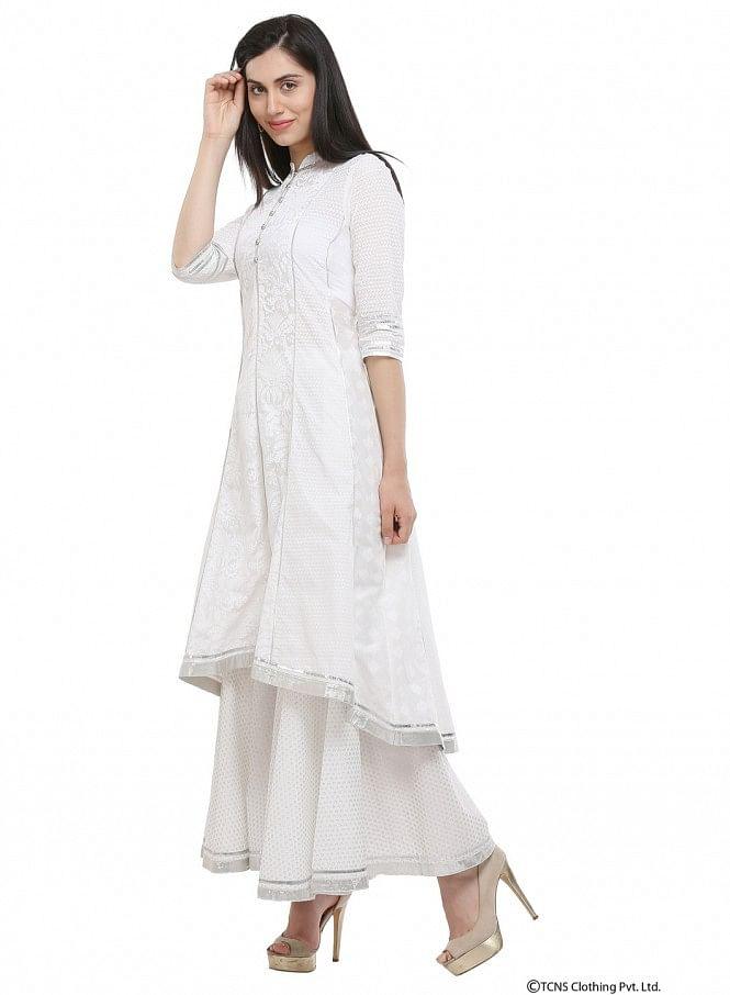 White Mandarin Neck kurta - wforwoman