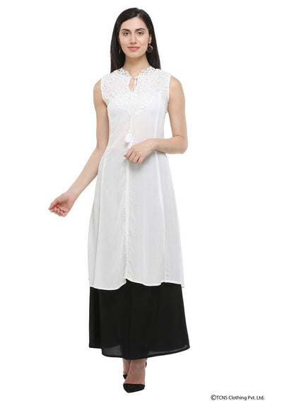 White Mandarin Neck kurta - wforwoman