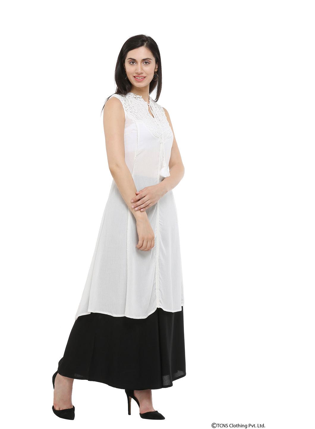 White Mandarin Neck kurta - wforwoman