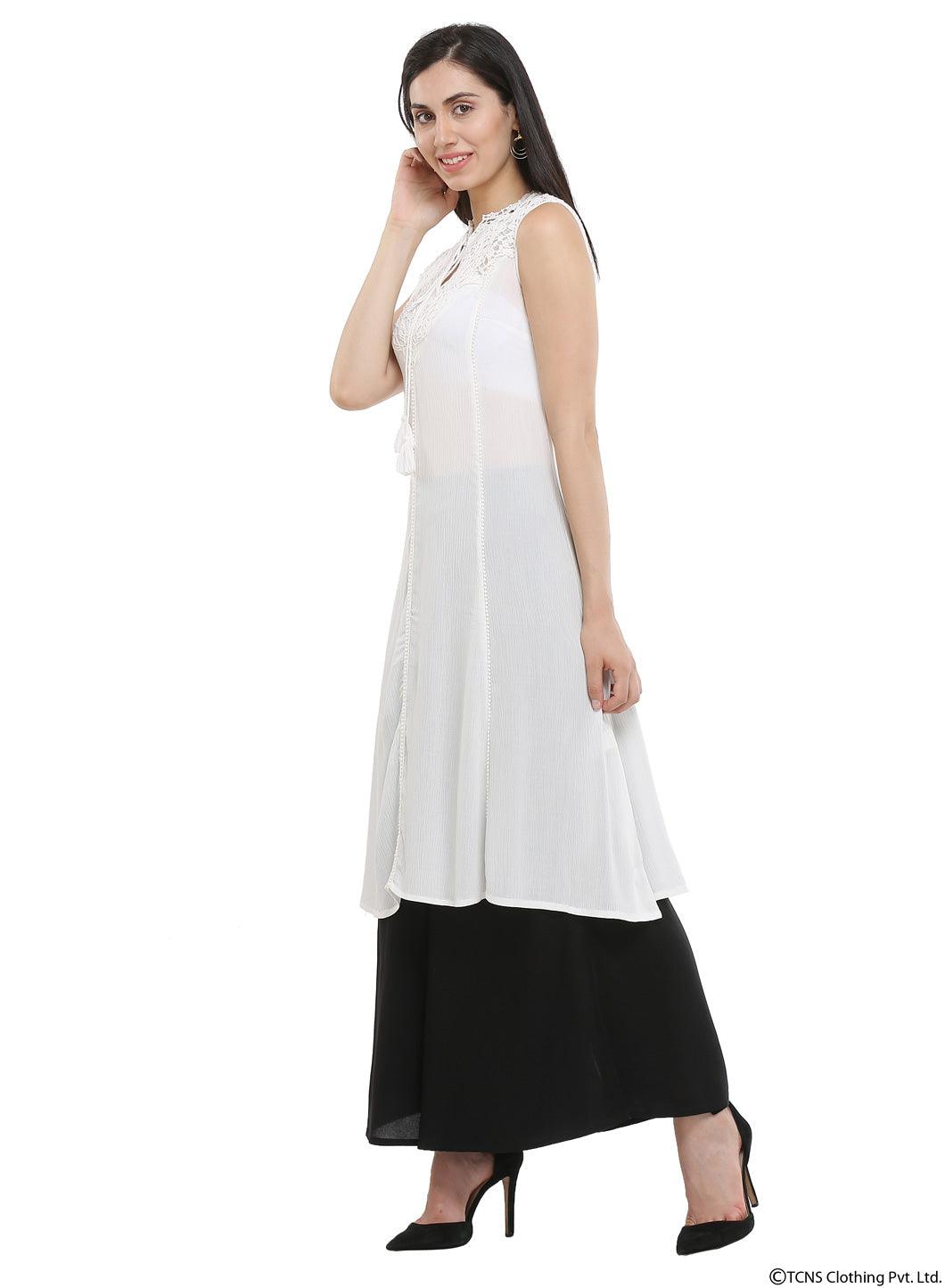 White Mandarin Neck kurta - wforwoman