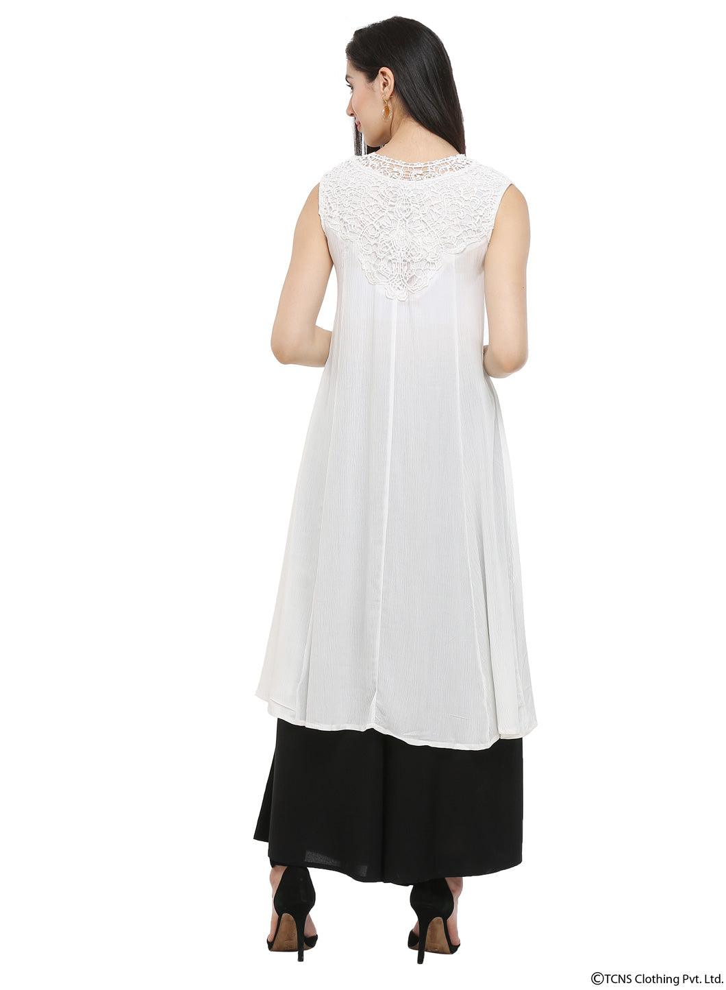 White Mandarin Neck kurta - wforwoman