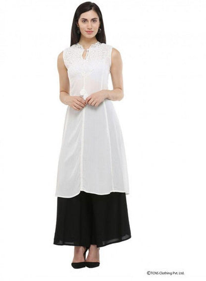 White Mandarin Neck kurta - wforwoman