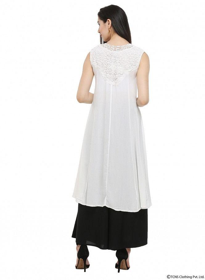 White Mandarin Neck kurta - wforwoman