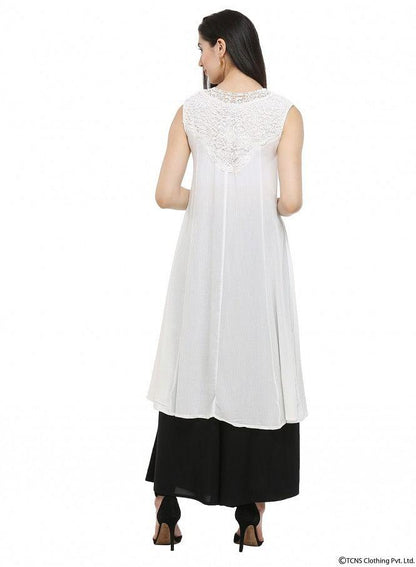 White Mandarin Neck kurta - wforwoman