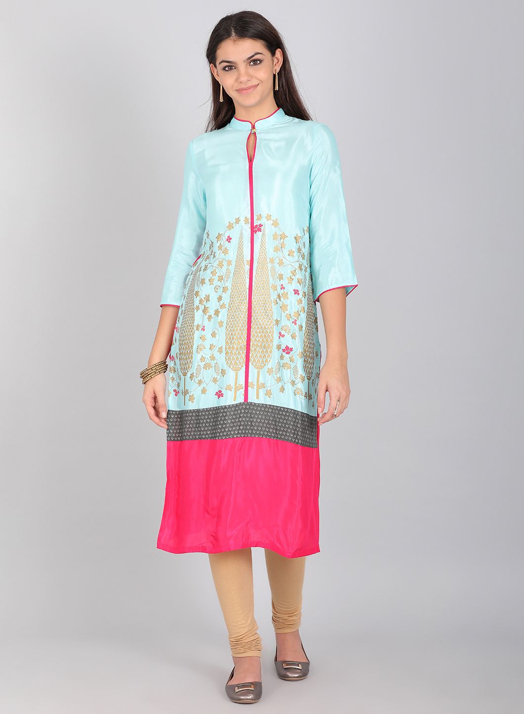 Black Mandarin Neck Printed kurta