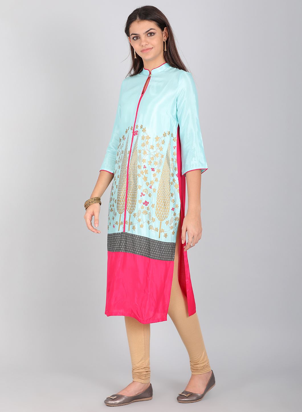 Black Mandarin Neck Printed kurta