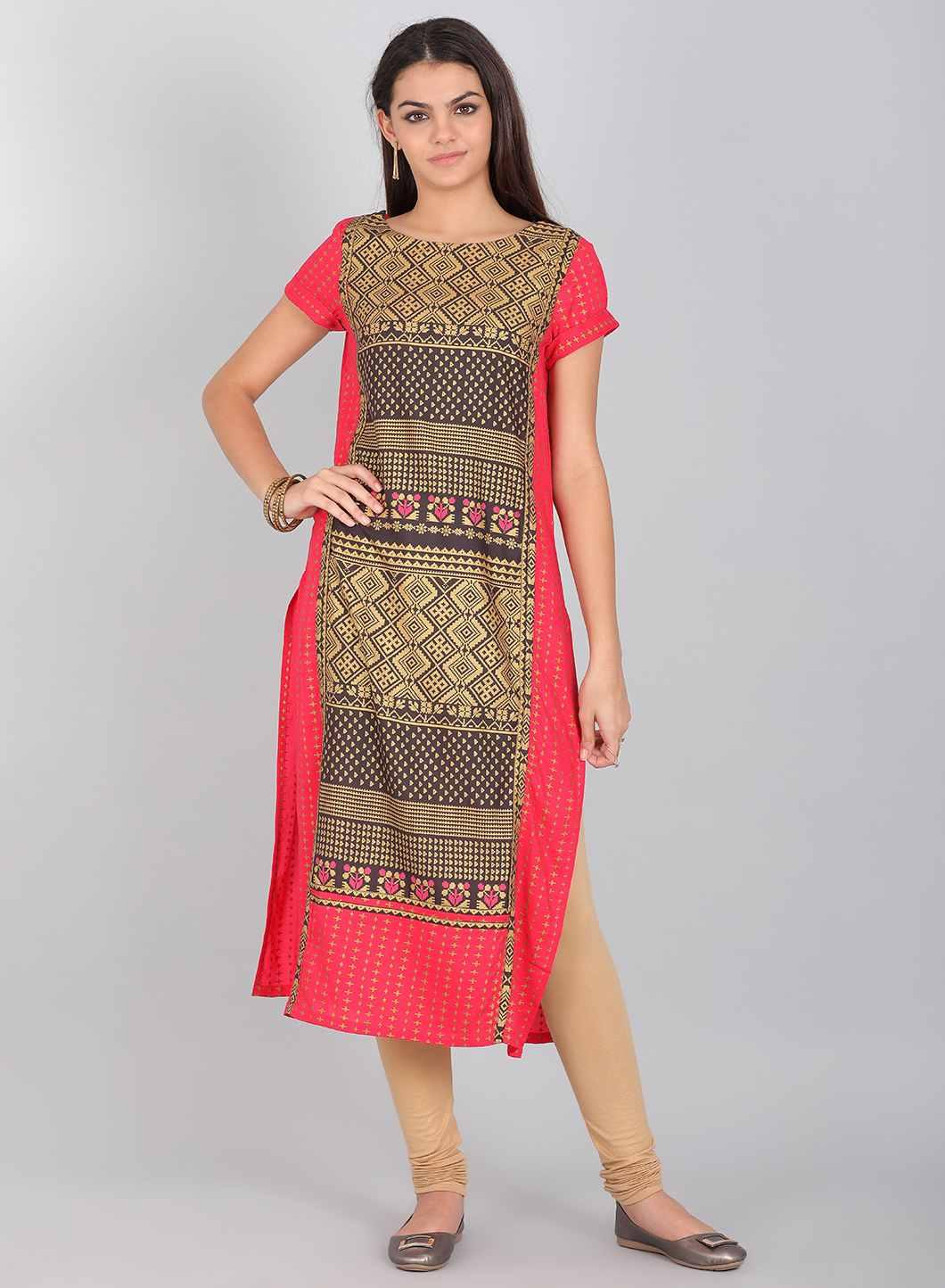 Black Round Neck Printed kurta - wforwoman