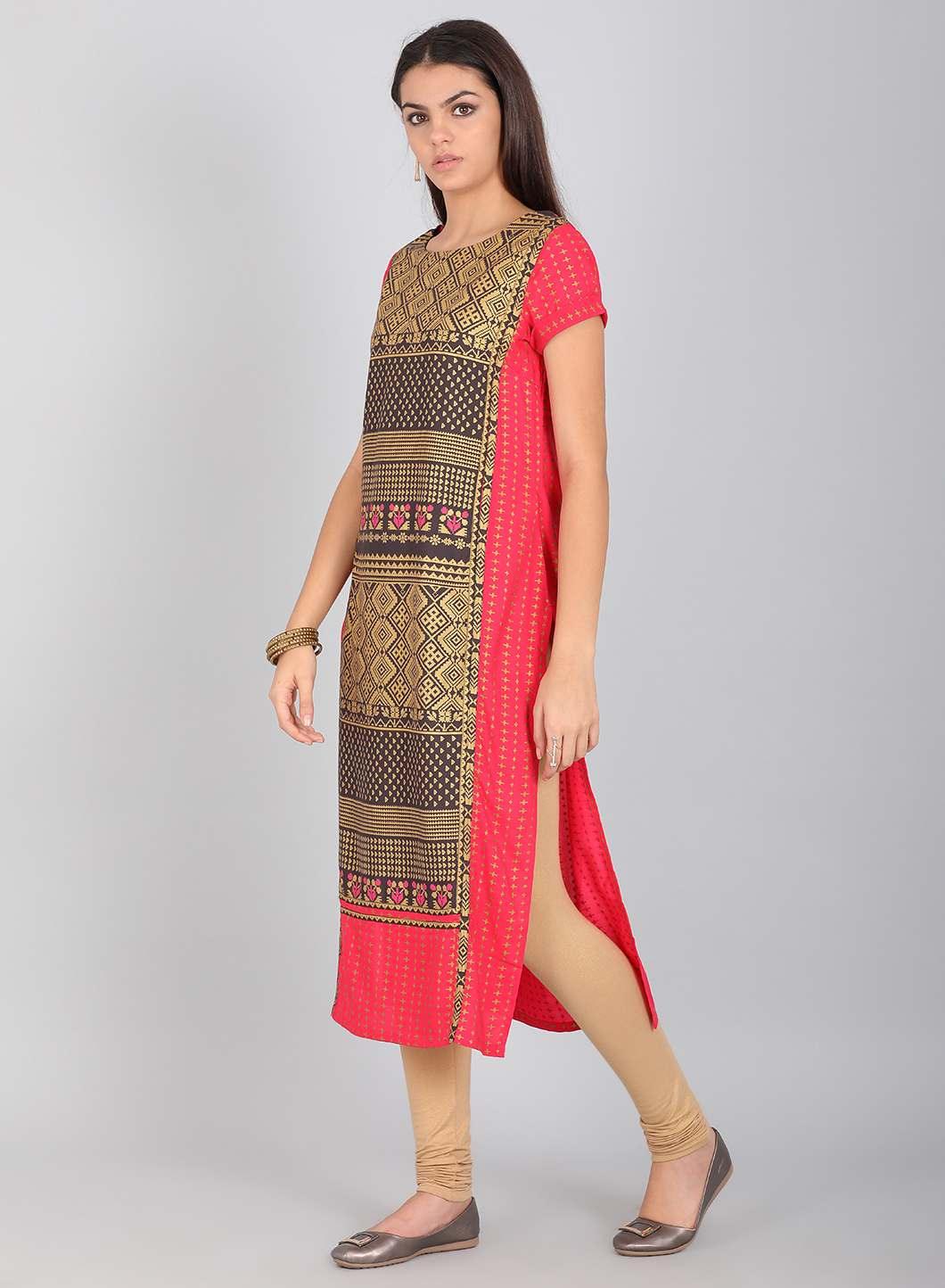 Black Round Neck Printed kurta - wforwoman