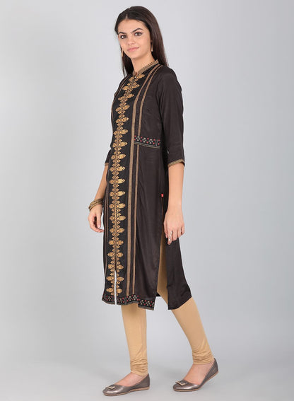 Black Mandarin Neck Printed kurta