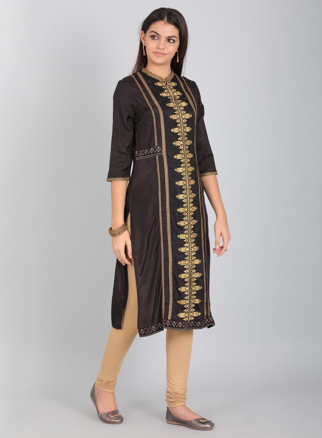 Black Mandarin Neck Printed kurta