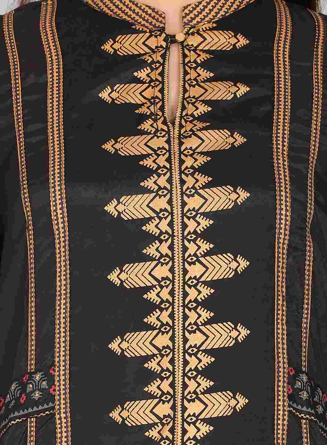 Black Mandarin Neck Printed kurta