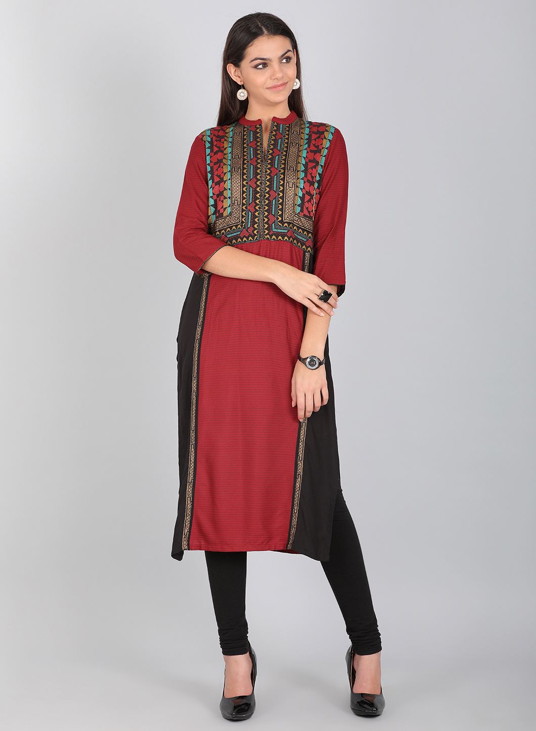 Black Mandarin Neck Printed kurta