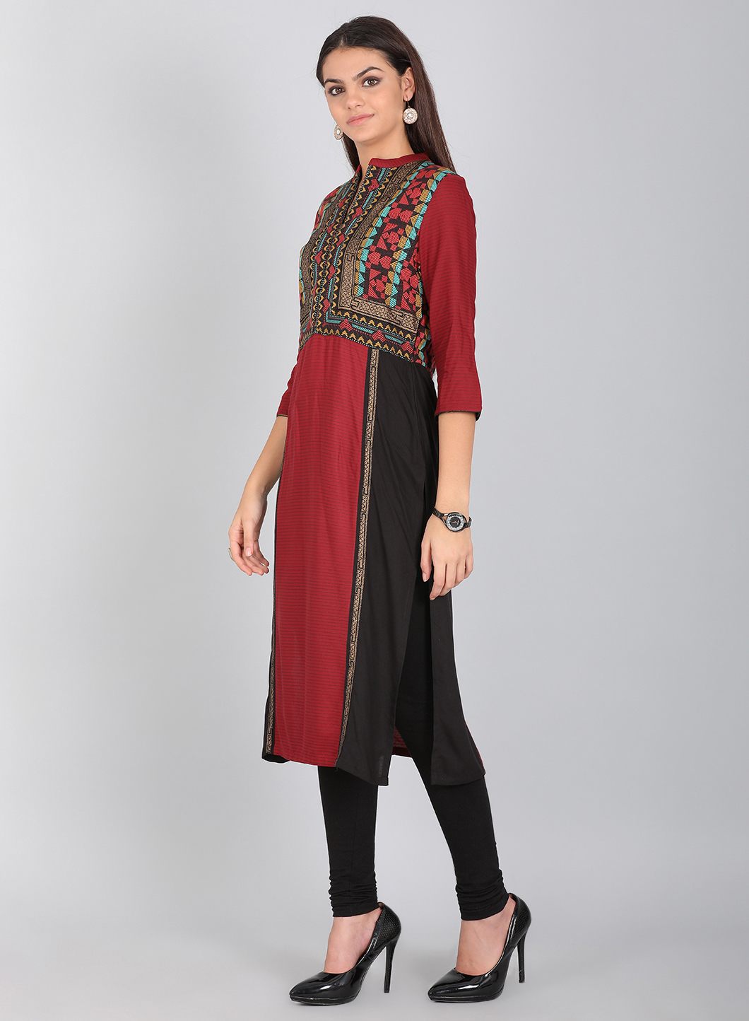 Black Mandarin Neck Printed kurta