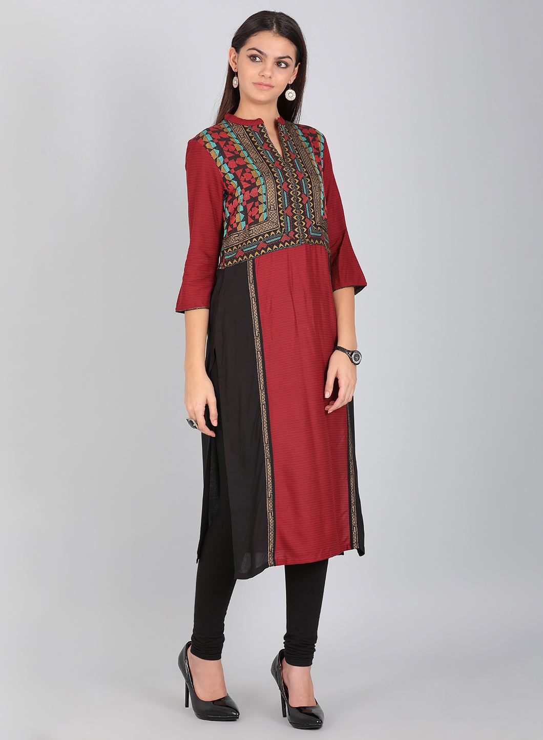 Black Mandarin Neck Printed kurta