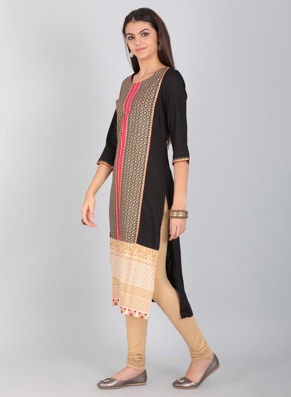 Ecru Round Neck Printed kurta