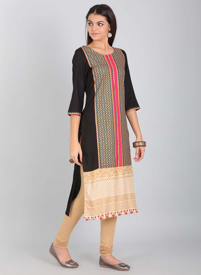 Ecru Round Neck Printed kurta