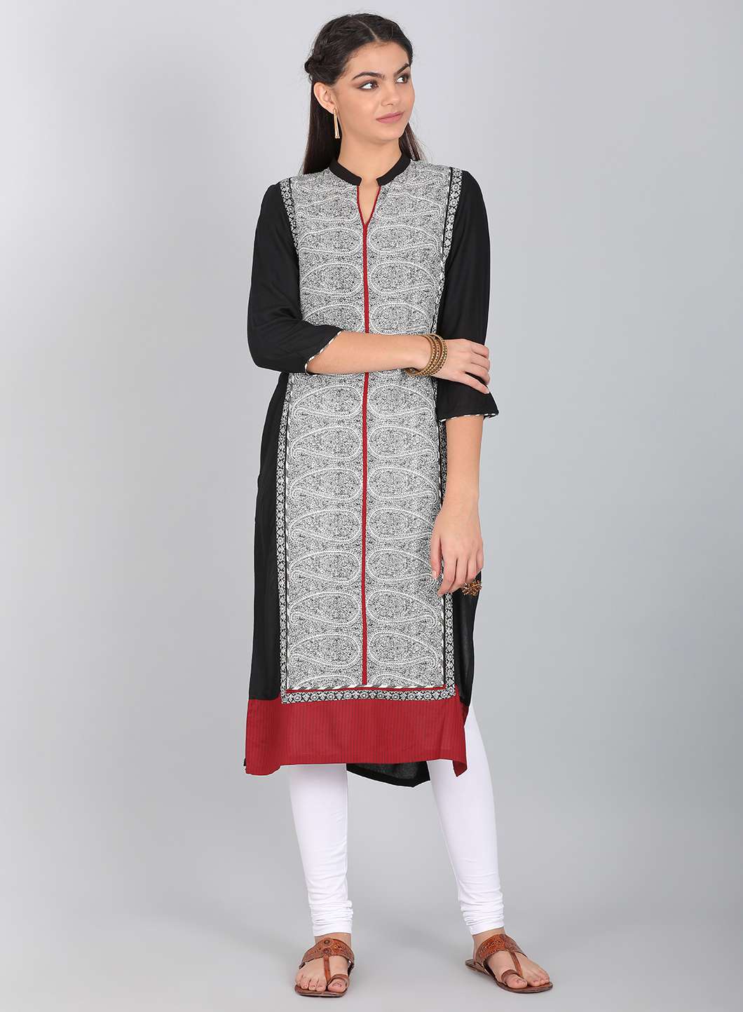 Ecru Mandarin Neck Printed kurta