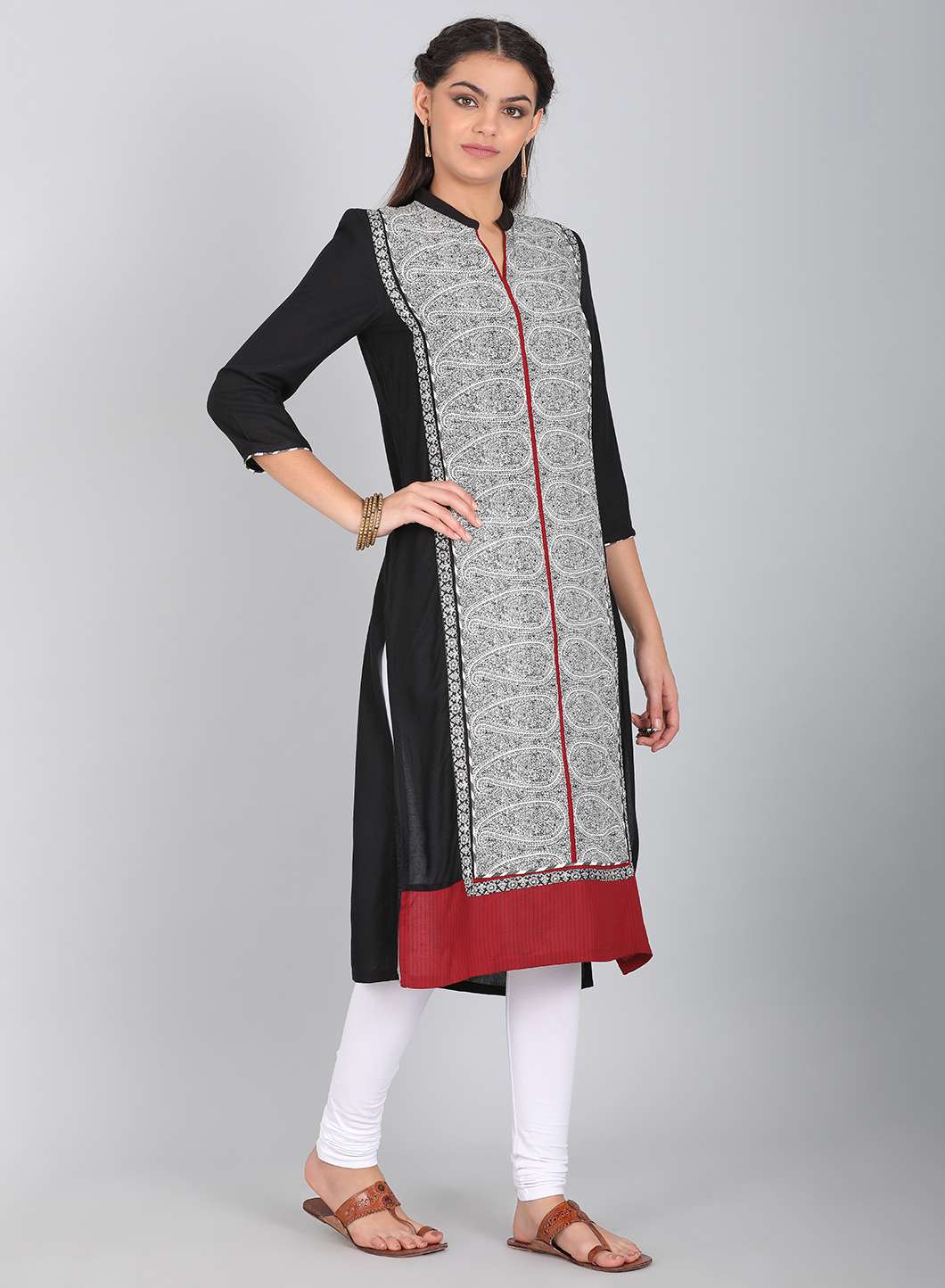 Ecru Mandarin Neck Printed kurta