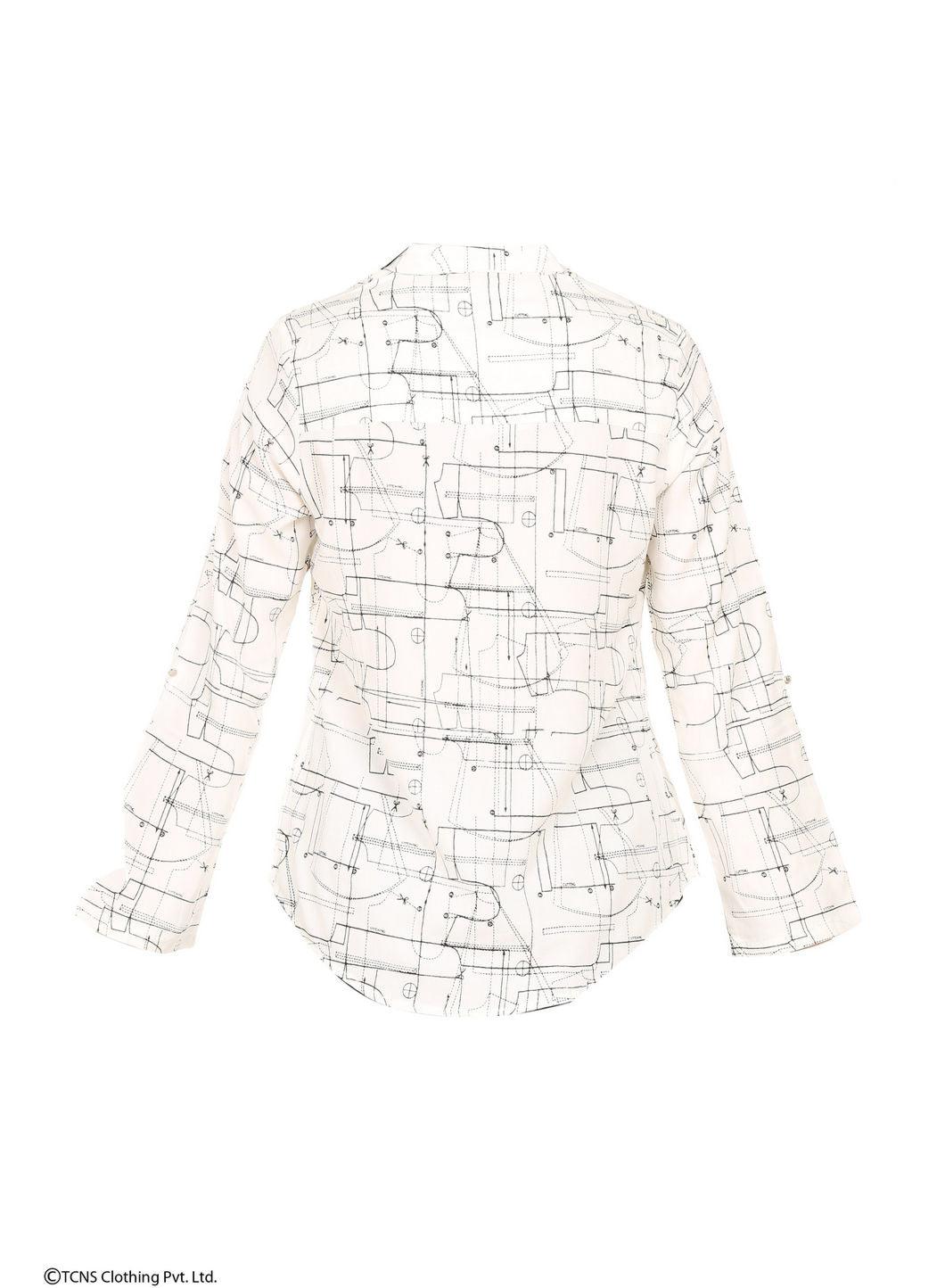 White Printed Full Sleeve Top - wforwoman