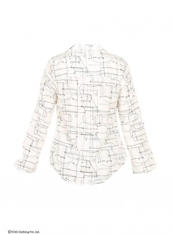 White Printed Full Sleeve Top - wforwoman