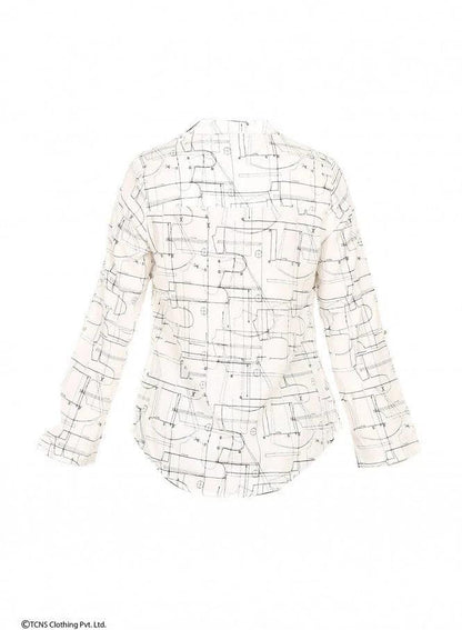 White Printed Full Sleeve Top - wforwoman