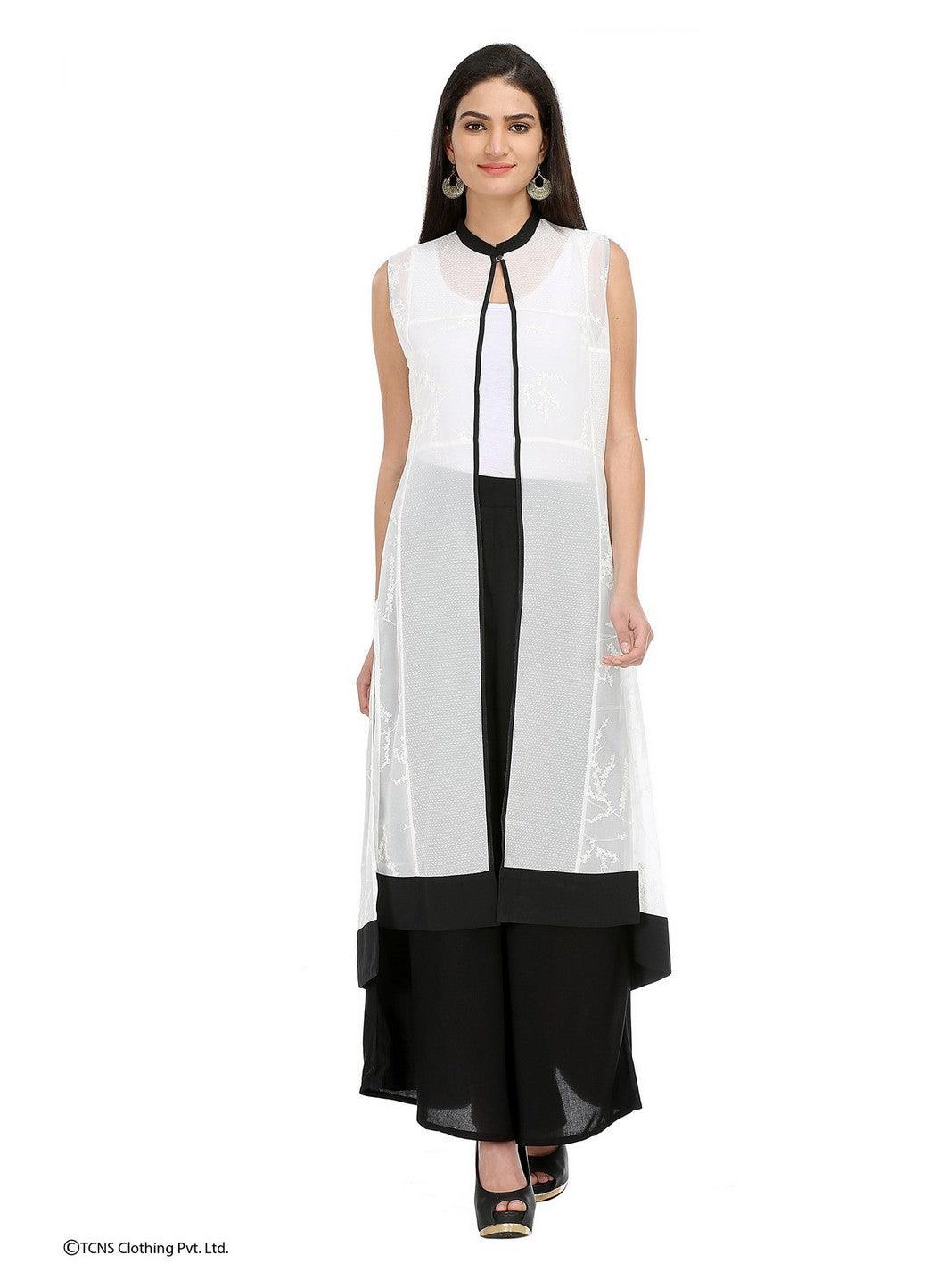 White Printed Sleeveless Gillet - wforwoman