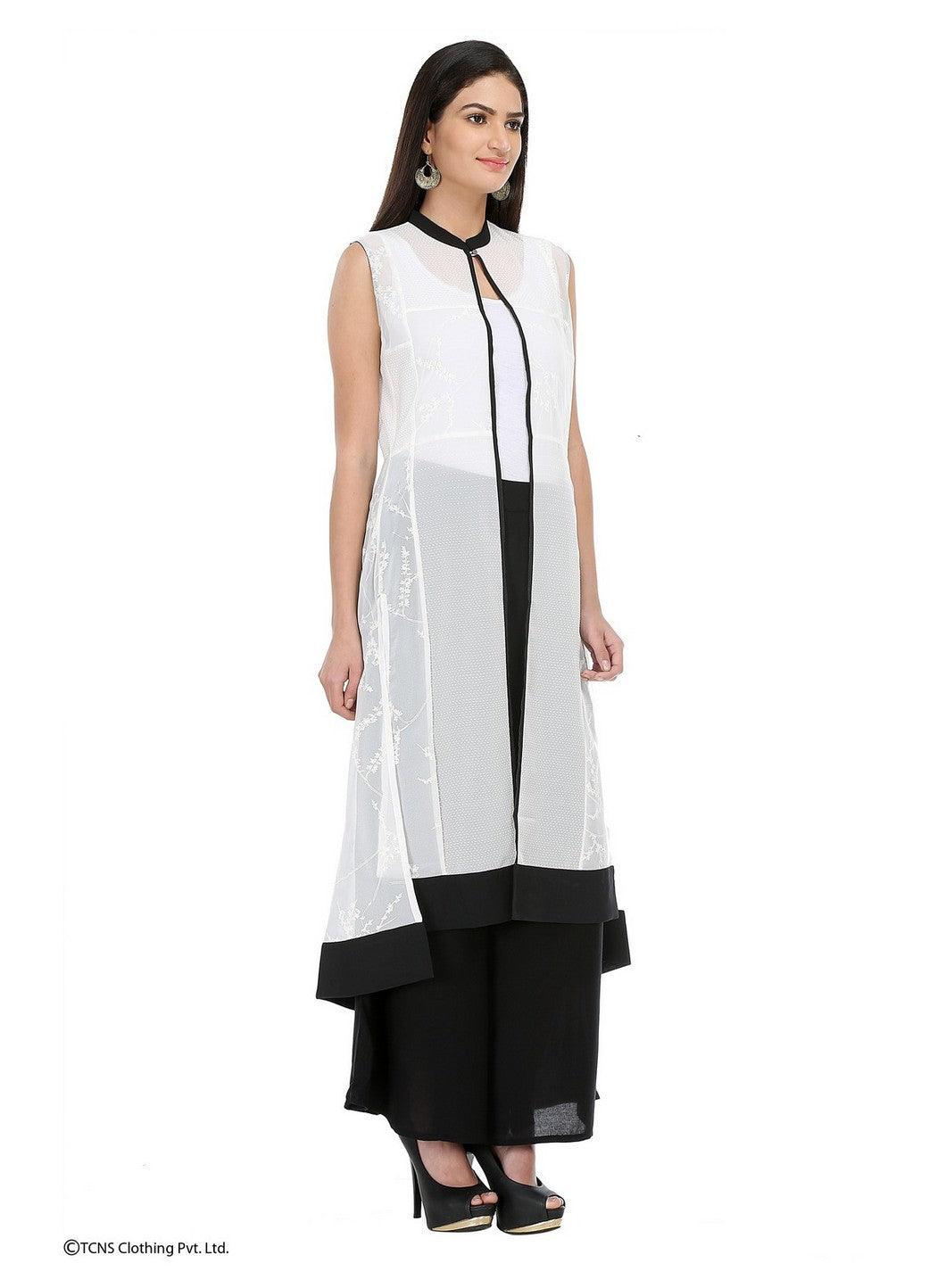 White Printed Sleeveless Gillet - wforwoman