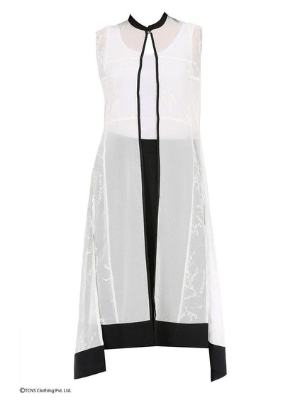 White Printed Sleeveless Gillet - wforwoman