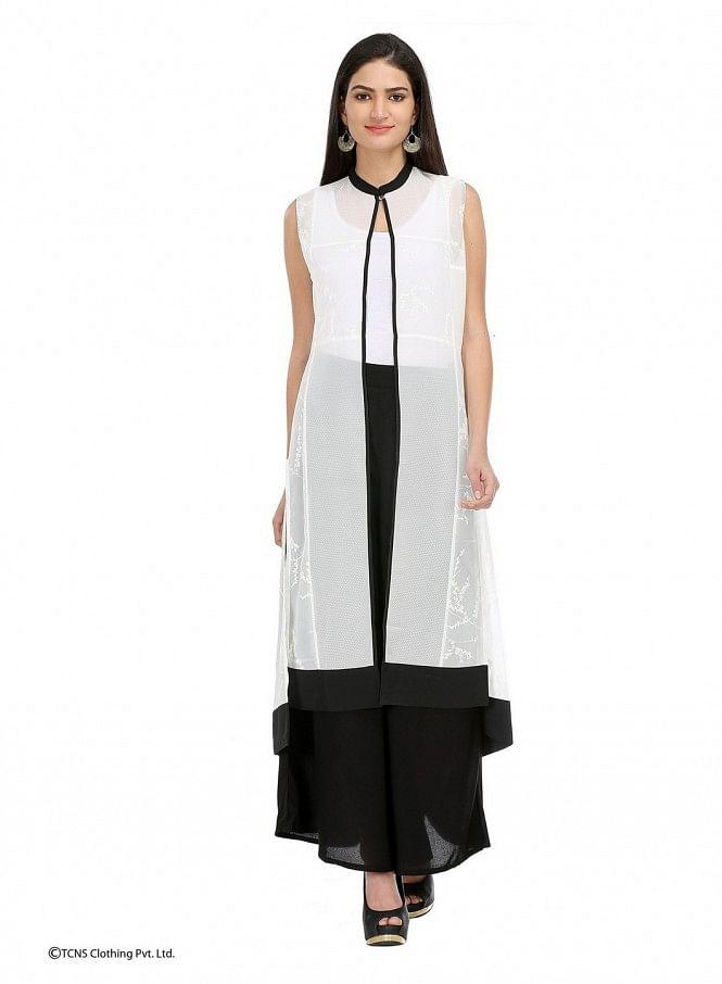 White Printed Sleeveless Gillet - wforwoman