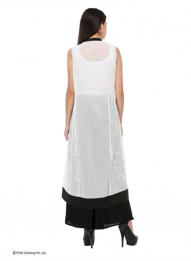 White Printed Sleeveless Gillet - wforwoman