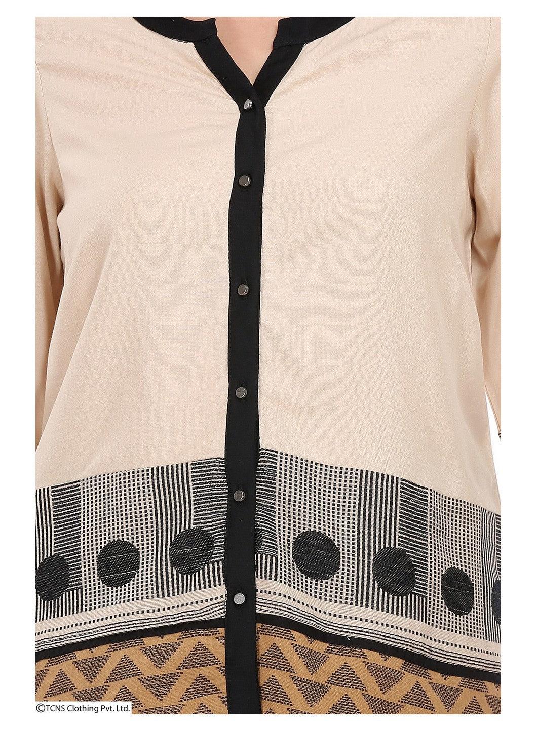 Beige Printed 3/4 Sleeve Top - wforwoman