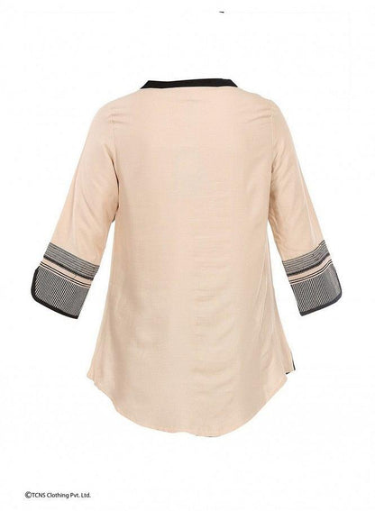 Beige Printed 3/4 Sleeve Top - wforwoman