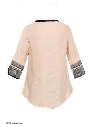 Beige Printed 3/4 Sleeve Top - wforwoman