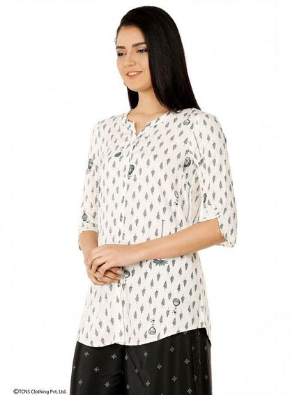 White Printed 3/4 Sleeve Top - wforwoman