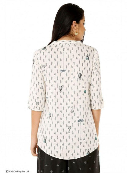 White Printed 3/4 Sleeve Top - wforwoman