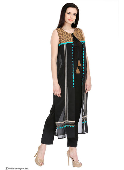 Black Printed Sleeveless Gillet - wforwoman